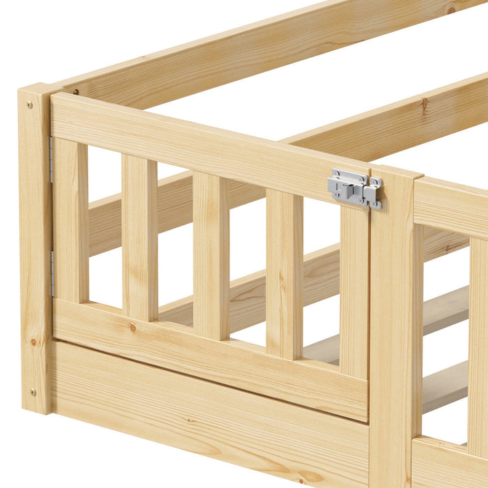 Reggio Luxe Premium Kids Timber Guard Bed | Single Size Childrens Wooden Gate Guard Bed