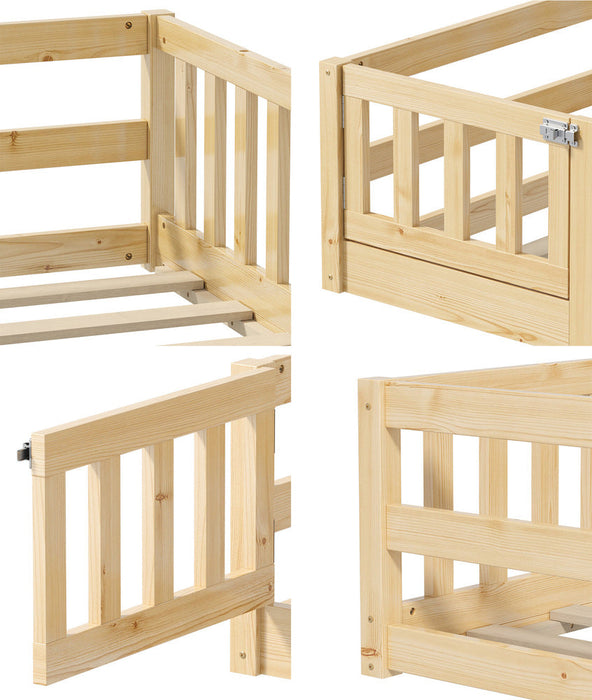 Reggio Luxe Premium Kids Timber Guard Bed | Single Size Childrens Wooden Gate Guard Bed
