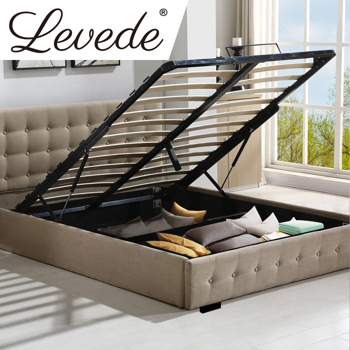 Premium Milleni Tuffted Headboard Fabric Gas Lift Storage Bed | Two In One Bed and Storage Combo