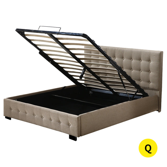 Premium Milleni Tuffted Headboard Fabric Gas Lift Storage Bed | Two In One Bed and Storage Combo