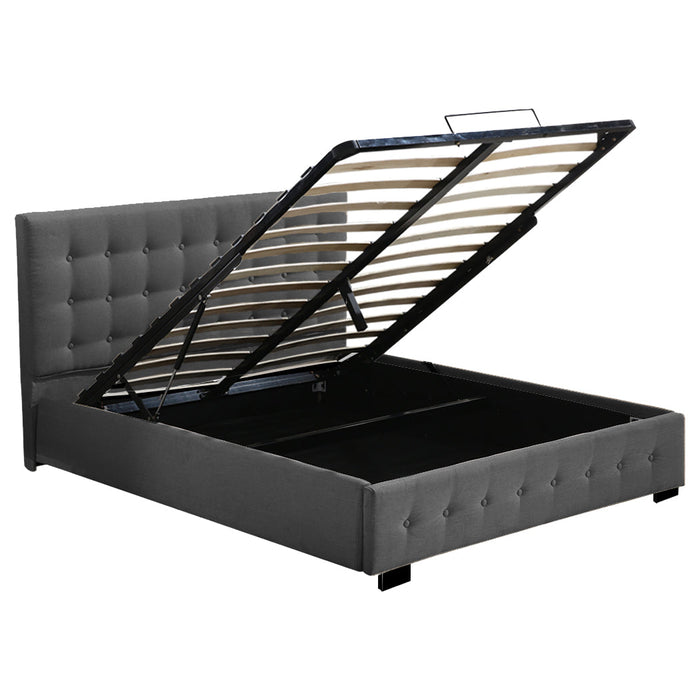Premium Milleni Tuffted Headboard Fabric Gas Lift Storage Bed | Two In One Bed and Storage Combo