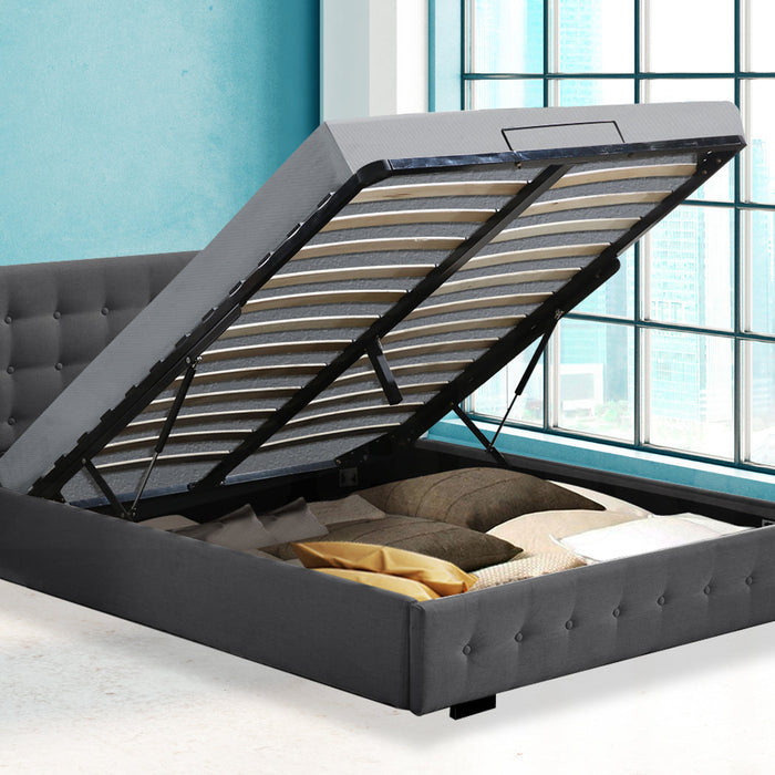 Premium Milleni Tuffted Headboard Fabric Gas Lift Storage Bed | Two In One Bed and Storage Combo