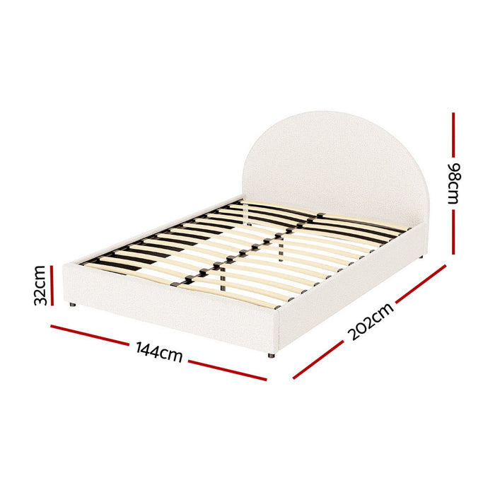 Luna Luxe Soft Boucle Gas Lift Storage Bed | Soft Cushioned Arched Boucle Bed Frame