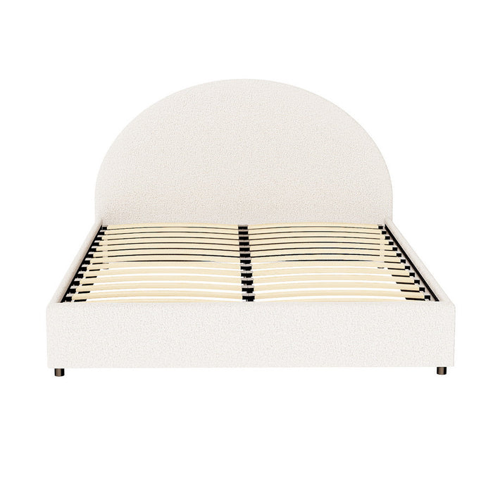 Luna Luxe Soft Boucle Gas Lift Storage Bed | Soft Cushioned Arched Boucle Bed Frame