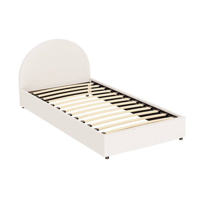 Luna Luxe Soft Boucle Gas Lift Storage Bed | Soft Cushioned Arched Boucle Bed Frame