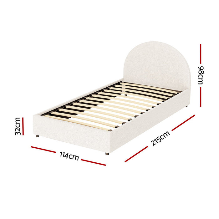 Luna Luxe Soft Boucle Gas Lift Storage Bed | Soft Cushioned Arched Boucle Bed Frame