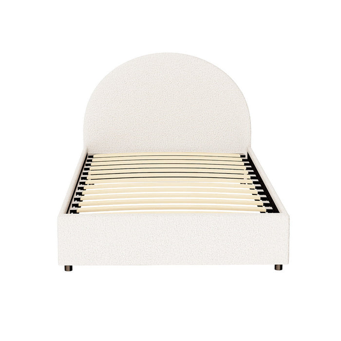 Luna Luxe Soft Boucle Gas Lift Storage Bed | Soft Cushioned Arched Boucle Bed Frame
