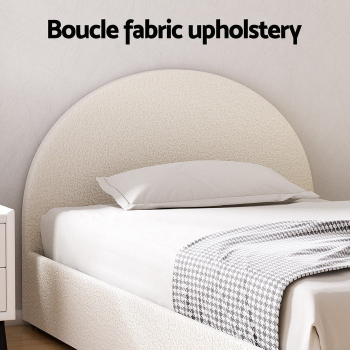Luna Luxe Soft Boucle Gas Lift Storage Bed | Soft Cushioned Arched Boucle Bed Frame