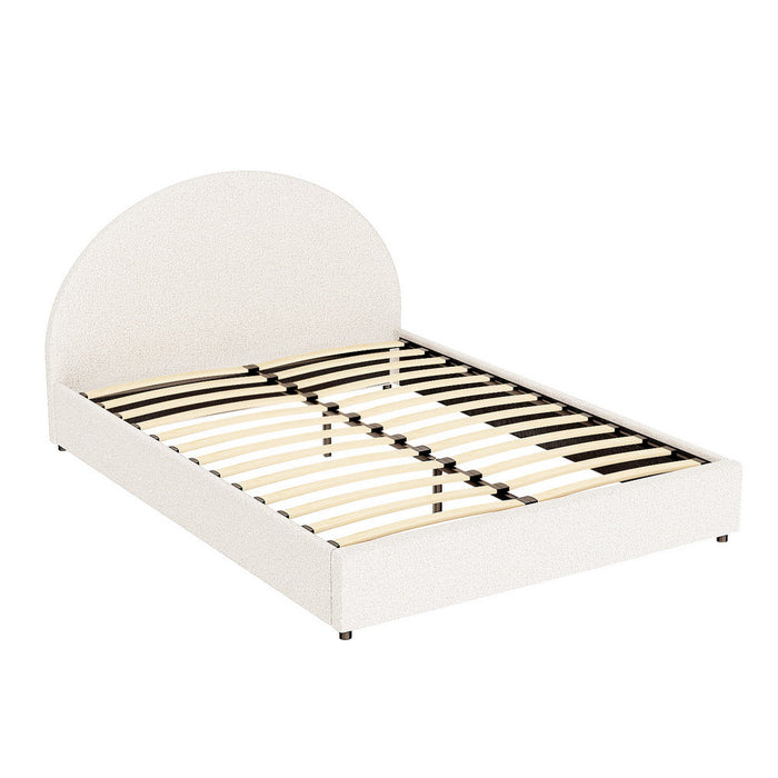 Luna Luxe Soft Boucle Gas Lift Storage Bed | Soft Cushioned Arched Boucle Bed Frame