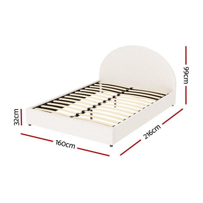 Luna Luxe Soft Boucle Gas Lift Storage Bed | Soft Cushioned Arched Boucle Bed Frame
