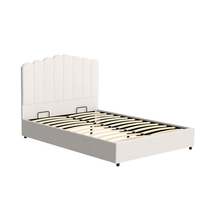 Teddy Ripple Boucle Fabric Gas Lift Storage Bed Frame | Luxe Fabric Gas Lift Modern Bed