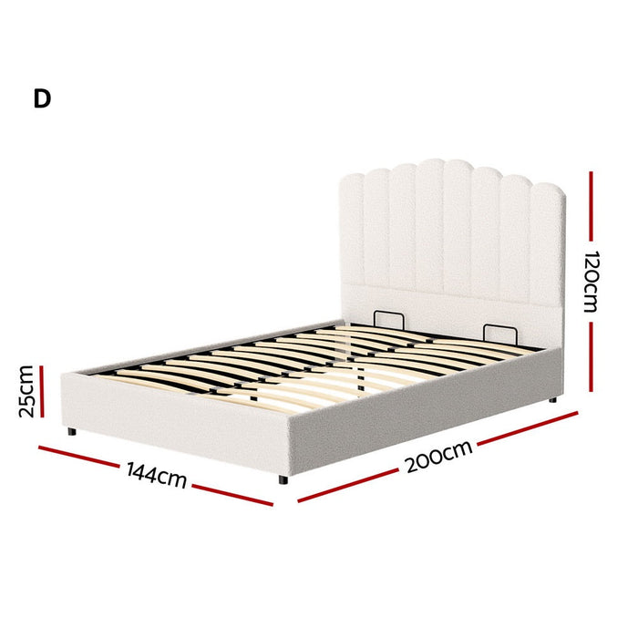 Teddy Ripple Boucle Fabric Gas Lift Storage Bed Frame | Luxe Fabric Gas Lift Modern Bed