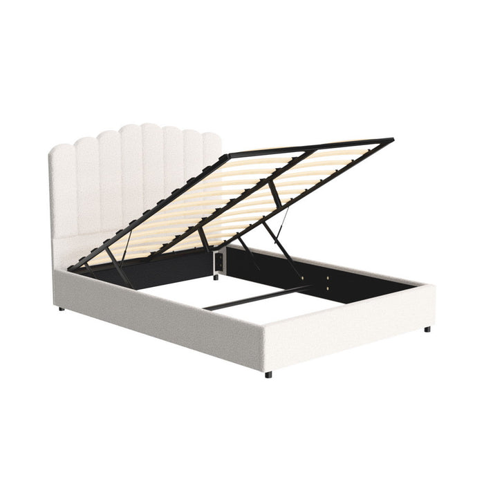 Teddy Ripple Boucle Fabric Gas Lift Storage Bed Frame | Luxe Fabric Gas Lift Modern Bed