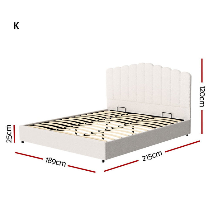 Teddy Ripple Boucle Fabric Gas Lift Storage Bed Frame | Luxe Fabric Gas Lift Modern Bed