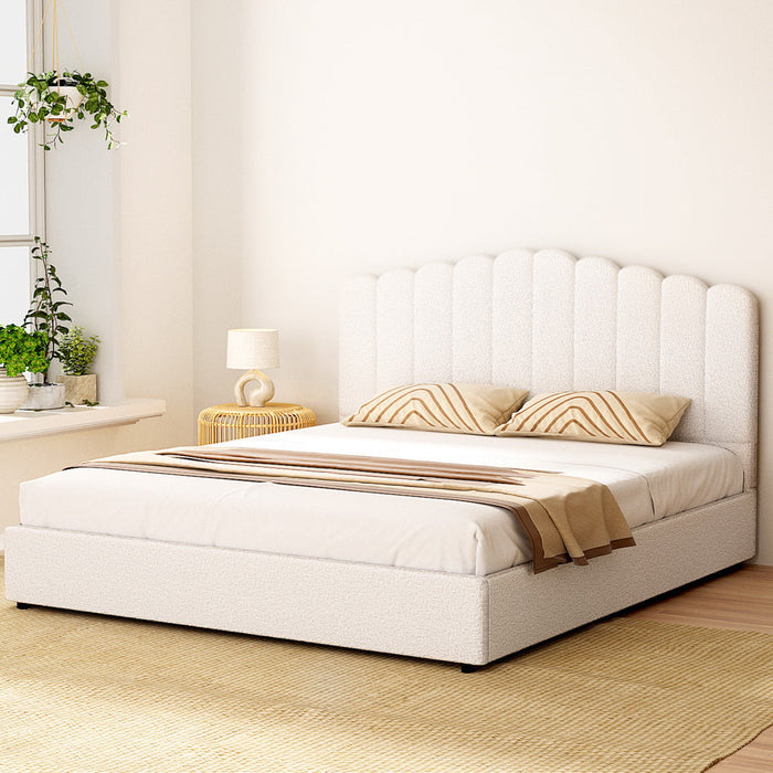 Teddy Ripple Boucle Fabric Gas Lift Storage Bed Frame | Luxe Fabric Gas Lift Modern Bed