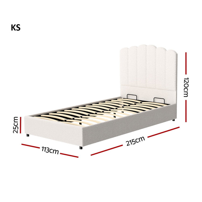 Teddy Ripple Boucle Fabric Gas Lift Storage Bed Frame | Luxe Fabric Gas Lift Modern Bed