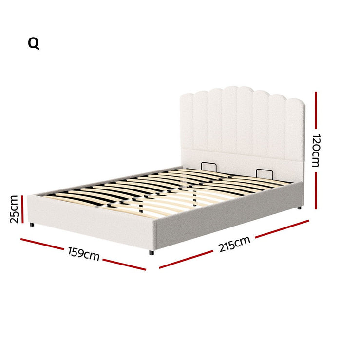 Teddy Ripple Boucle Fabric Gas Lift Storage Bed Frame | Luxe Fabric Gas Lift Modern Bed