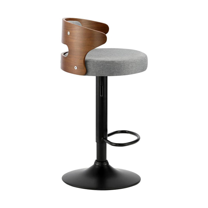 Set of Two Elis Modern Black Metal Barstools | Wood and Metal Gas Lift Adjustable Kitchen Bar Stools