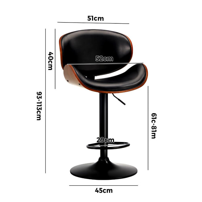 Set of Two Elis Modern Black Metal Barstools | Wood and Metal Gas Lift Adjustable Kitchen Bar Stools