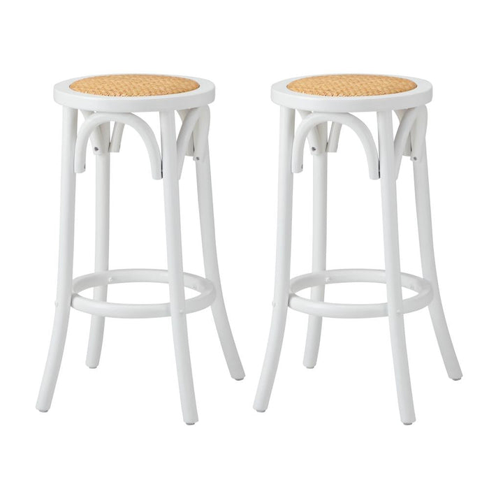 Set of Two Eros Vintage Wooden Rattan Barstools | Stylish Retro Wooden Barstools Set