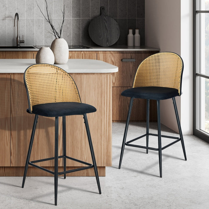 Set of Two Centrum Rattan High Back Barstool Set | Beautiful 95cm Modern Retro Kitchen Barstools