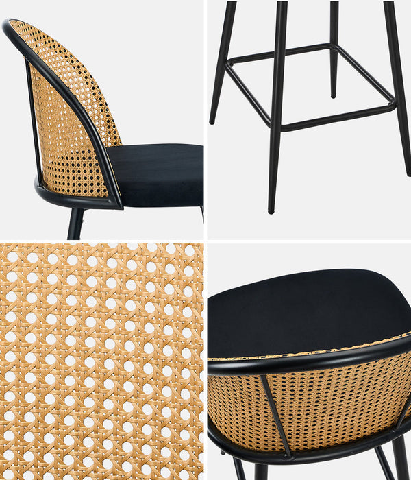 Set of Two Centrum Rattan High Back Barstool Set | Beautiful 95cm Modern Retro Kitchen Barstools