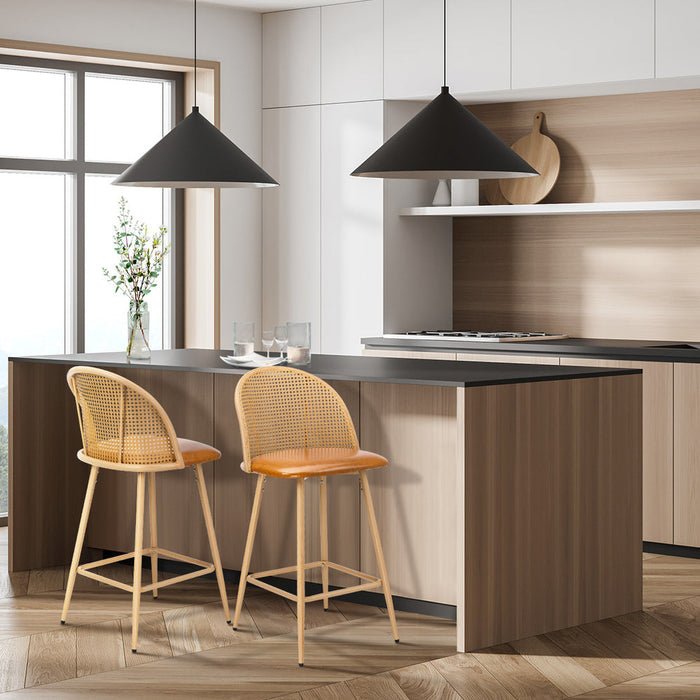 Set of Two Centrum Rattan High Back Barstool Set | Beautiful 95cm Modern Retro Kitchen Barstools