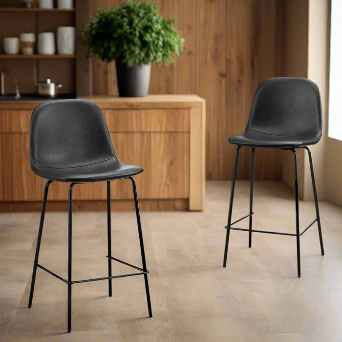 Romagna Luxe Countour Barstool Set 92cm High | Premium PU Leather and Steel Kitchen Barstools