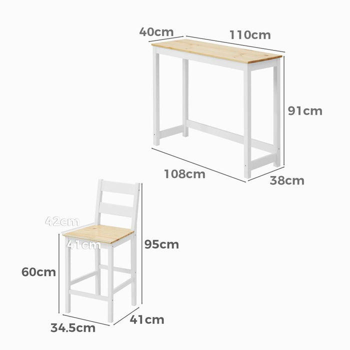 Emprezzo 3pc Kitchen Dining Barstool Set | Slimline 2 Barstools and Breakfast Table Set