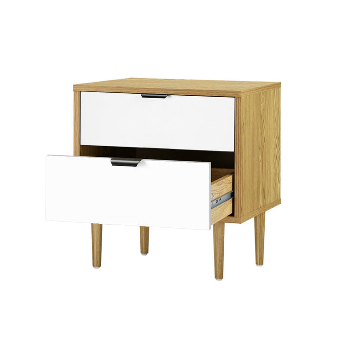 Scandi Two Tone Modern Bedside Table | 2 Drawer White Wood Bedside Cabinet