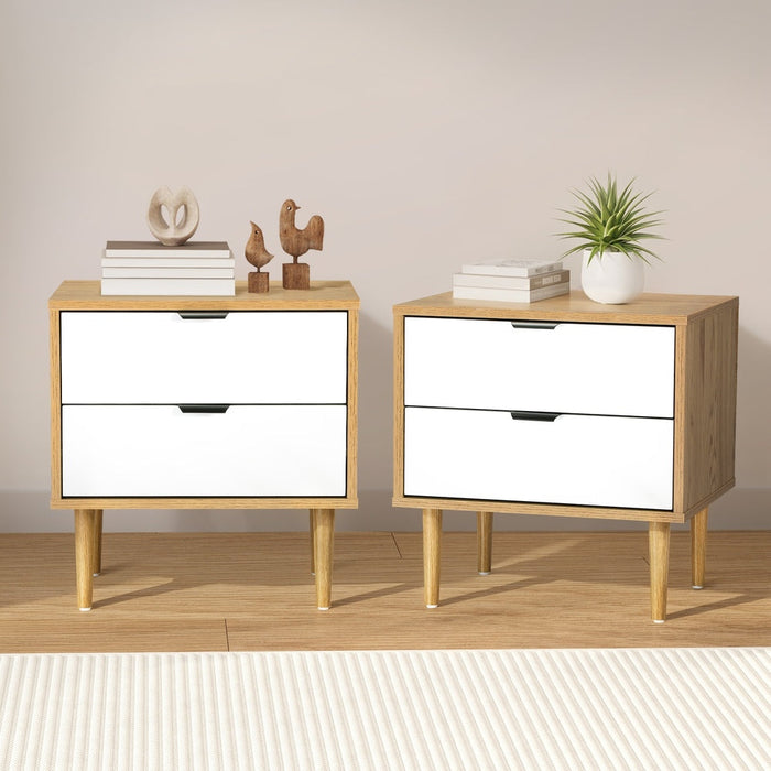 Scandi Two Tone Modern Bedside Table | 2 Drawer White Wood Bedside Cabinet