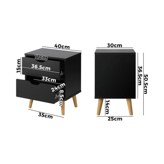 Nordi 2 Draw Wooden Bedside Table | Slim Scandi Style Wooden Bedside Table Unit