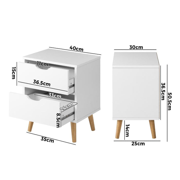Nordi 2 Draw Wooden Bedside Table | Slim Scandi Style Wooden Bedside Table Unit