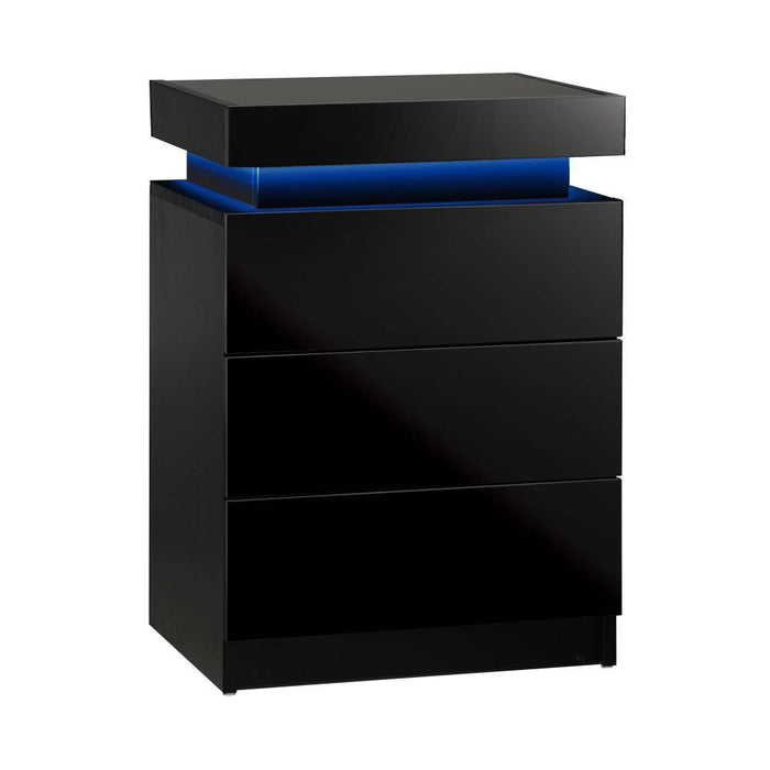 Carlo Supreme LED Multicolour Bedside Table | Modern Glossy Lift Storage Nightstand Bedside Unit