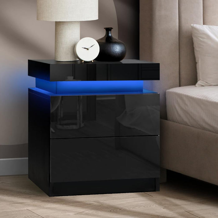 Carlo Supreme LED Multicolour Bedside Table | Modern Glossy Lift Storage Nightstand Bedside Unit