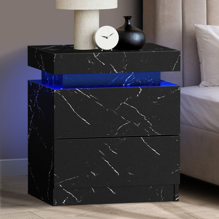 Carrara LED Marble Style Bedside Table | Modern Extra Storage Lift Top Nightstand