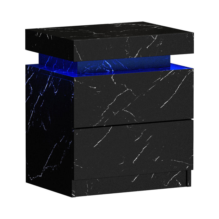 Carrara LED Marble Style Bedside Table | Modern Extra Storage Lift Top Nightstand