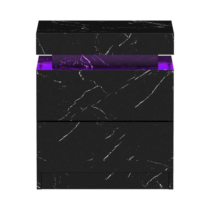 Carrara LED Marble Style Bedside Table | Modern Extra Storage Lift Top Nightstand