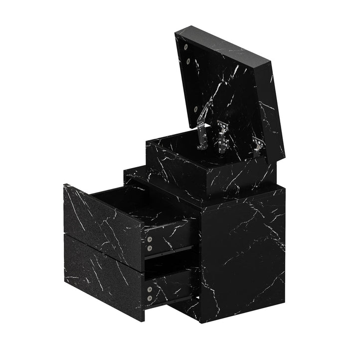 Carrara LED Marble Style Bedside Table | Modern Extra Storage Lift Top Nightstand