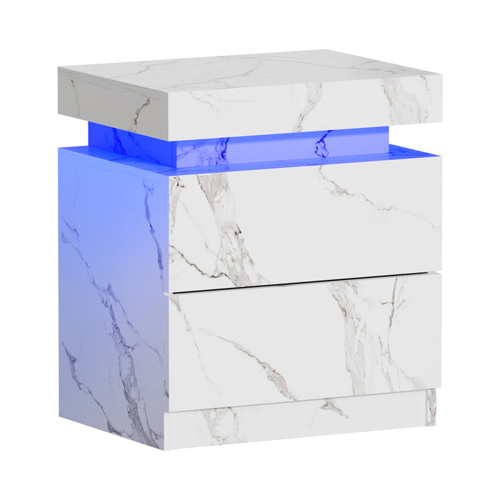 Carrara LED Marble Style Bedside Table | Modern Extra Storage Lift Top Nightstand