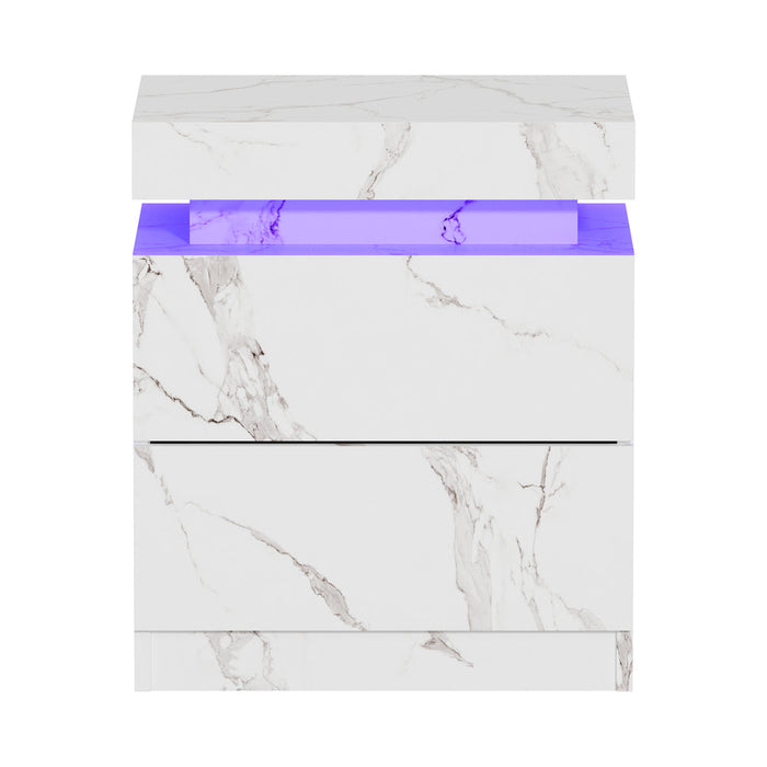 Carrara LED Marble Style Bedside Table | Modern Extra Storage Lift Top Nightstand
