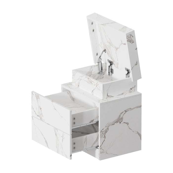 Carrara LED Marble Style Bedside Table | Modern Extra Storage Lift Top Nightstand