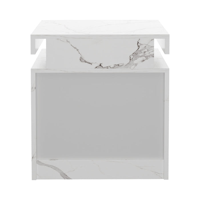 Carrara LED Marble Style Bedside Table | Modern Extra Storage Lift Top Nightstand