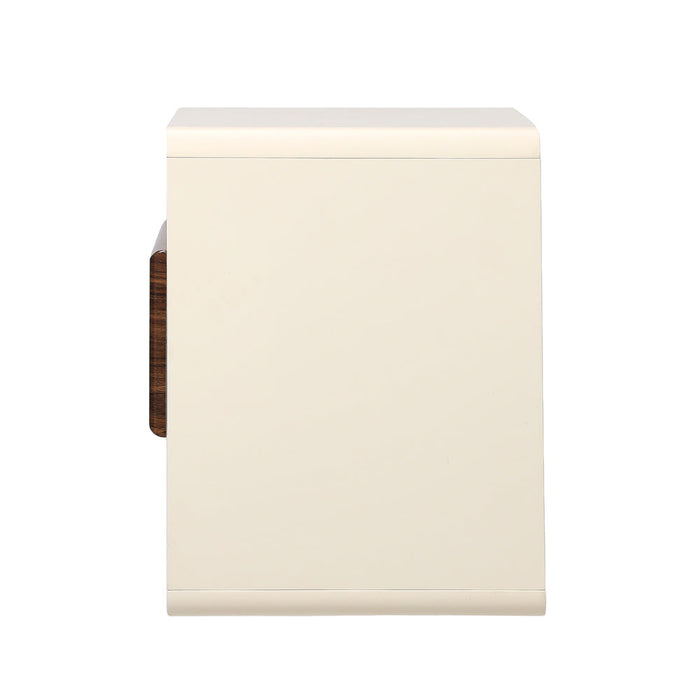 Sanremo 1 Draw Open Shelf Bedside Table | White Retro Modern Bedside Unit Nightstand
