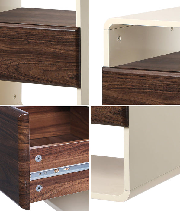 Sanremo 1 Draw Open Shelf Bedside Table | White Retro Modern Bedside Unit Nightstand
