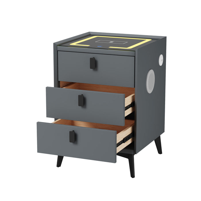 Egalo Modern PU Leather USB and Bluetooth Bedside Table