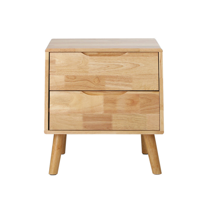 Bronson 2 Draw Solid Wood Bedside Table | Modern Handle Free Hardwood Bedroom Nightstand