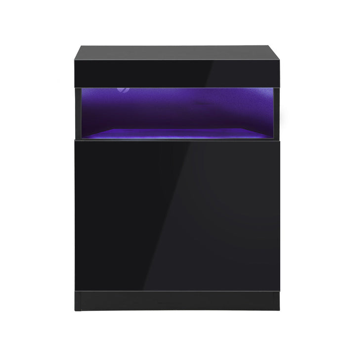 Grazio Modern LED Bedside Table | Gloss Storage Draw One Shelf Nightstand