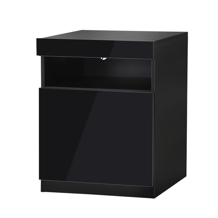 Grazio Modern LED Bedside Table | Gloss Storage Draw One Shelf Nightstand