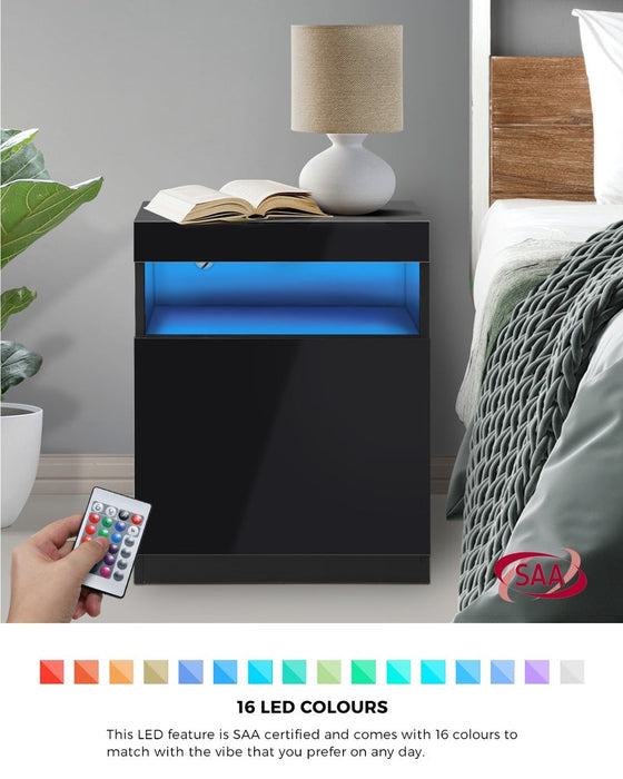 Grazio Modern LED Bedside Table | Gloss Storage Draw One Shelf Nightstand
